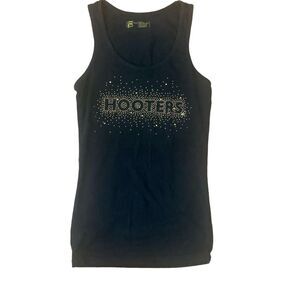 Vintage Hooters Rhinestone Embellished Black/Gold Tank Top Size M